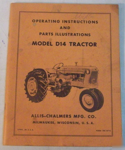 Allis chalmers 1957 - 1960 D14 tractor parts book