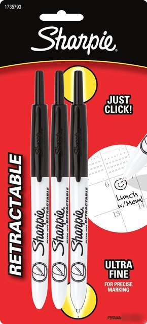 3 black sharpie retractable ultra fine permanent marker