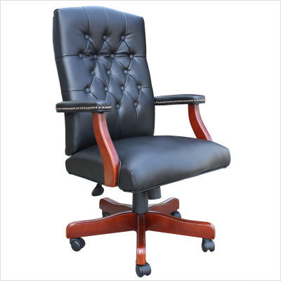 Traditional tufted style office chair brass head trim