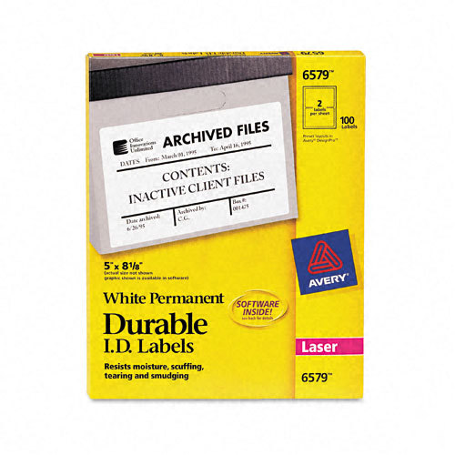 Avery 6579 permanent id labels for laser printers 100PK