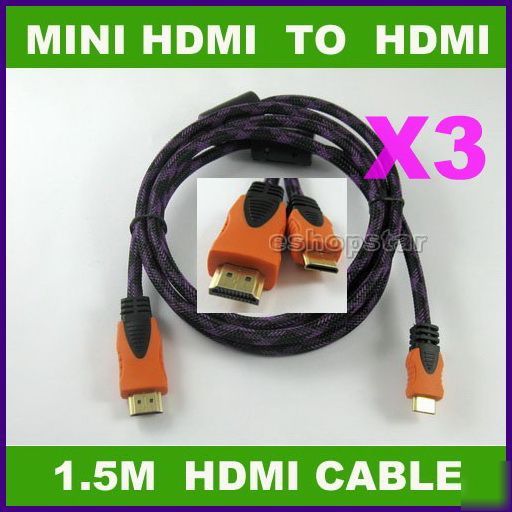 3X hdmi to minihdmi m/m 1.3V cable for pc hdtv dvd 5 ft