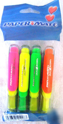 4 x papermate duo accent highlighters mixed