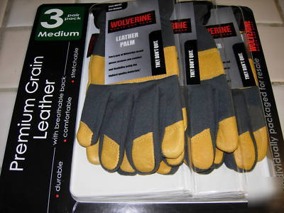 New wolverine leather work gloves medium 3 pack sealed 