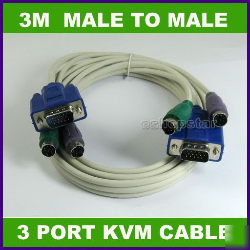 New 10 ft kvm male to male extension connector cable
